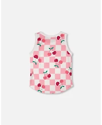 Deux par Deux Little Girls Cotton Jersey Tank Top Pink Printed Cherries