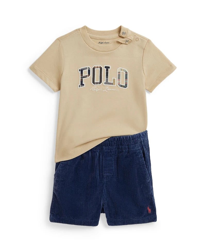 Polo Ralph Lauren Baby Boys' Madras-Logo T-Shirt and Corduroy Shorts, 2-Piece Set