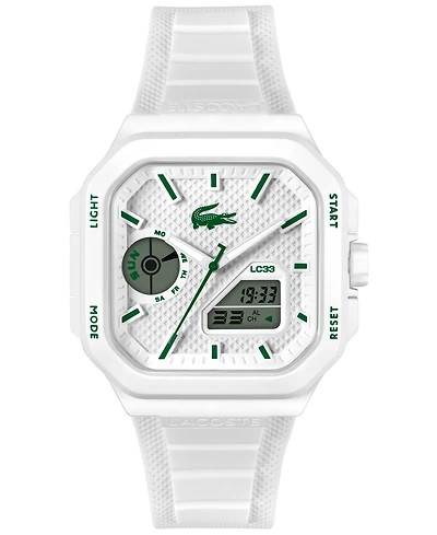Lacoste Men's LC33 Square White Silicone Strap Watch, 44x50mm
