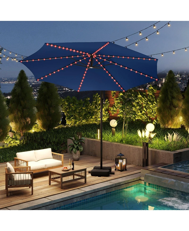 Sugift 10 ft Solar Offset Hanging Umbrella with Base and Led Lights