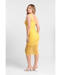 S3 Apparel Women's Draped Mesh Sculpting Midi Dress with Built-In Shapewear