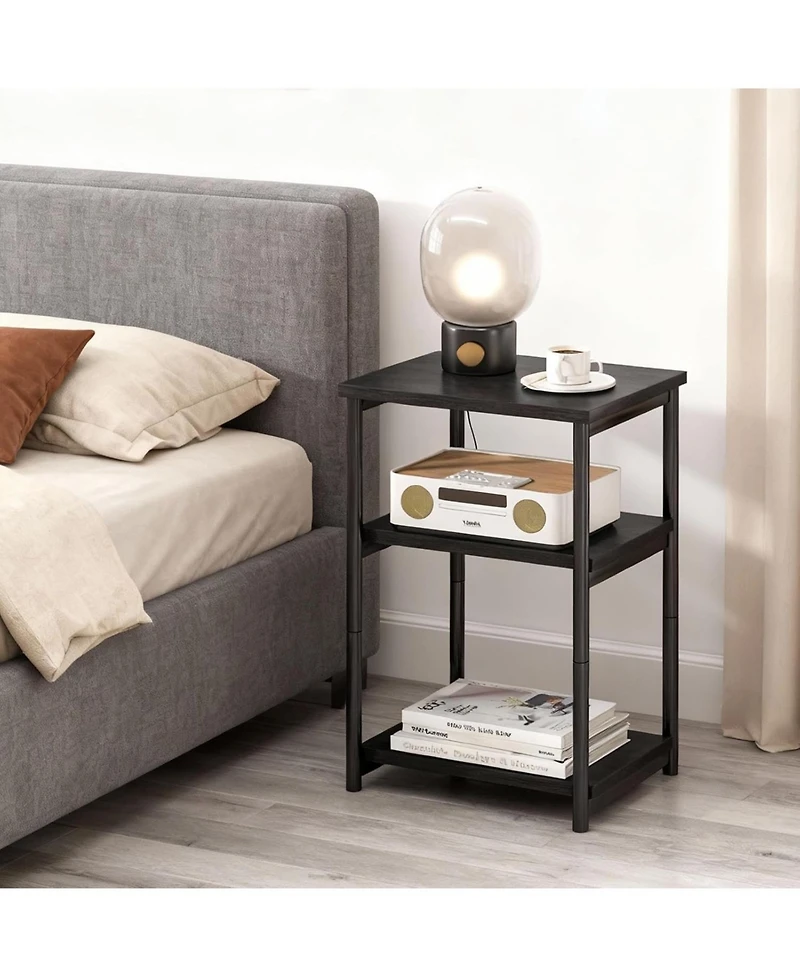 gaomon Slim Industrial 3-Tier Wood and Metal Mobile End Table with Storage Shelves