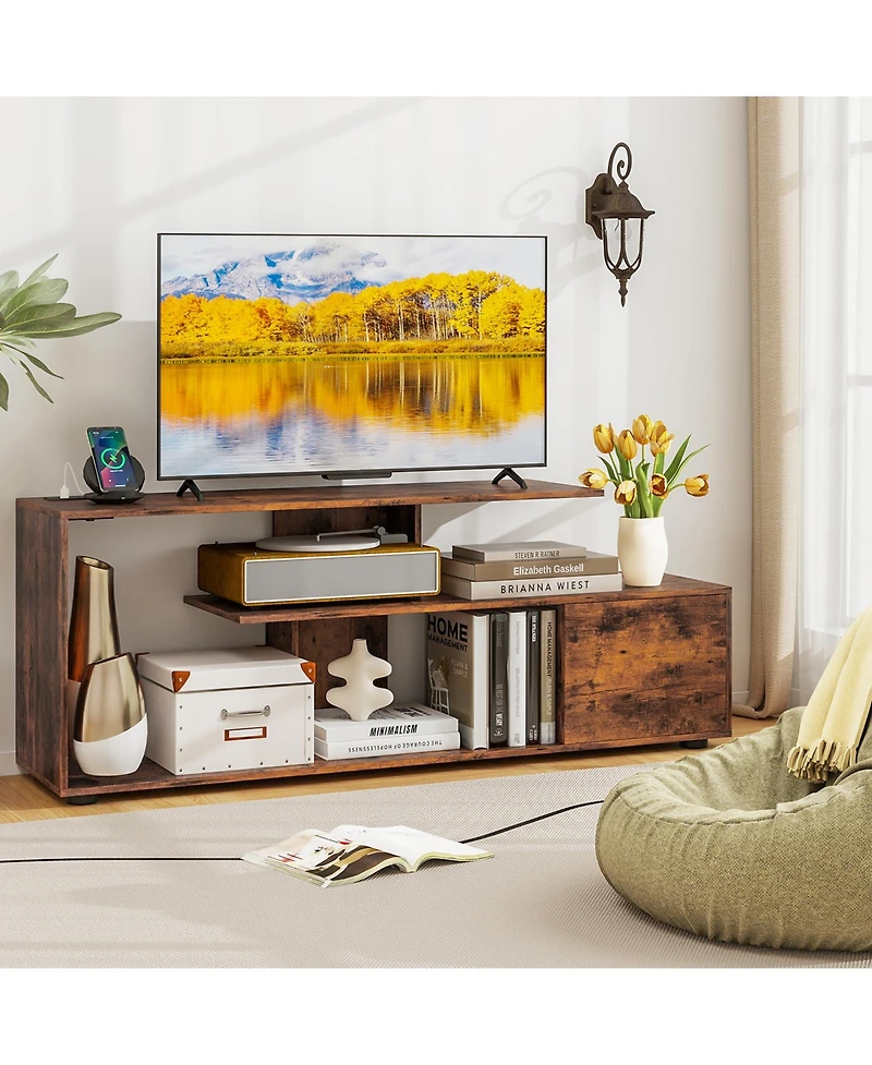 Sugift 60 in Entertainment Center Tv Stand with Built In Power Outlet