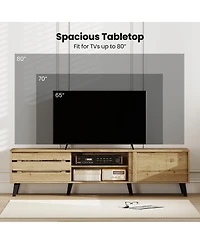 Sugift Mid Century Modern Tv Stand for 80 in TVs with Sliding Doors
