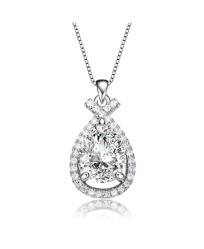 White Gold Plated with Cubic Zirconia Pear Rain Droplet Infinity Love Knot Pendant Necklace