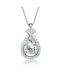 White Gold Plated with Cubic Zirconia Pear Rain Droplet Infinity Love Knot Pendant Necklace