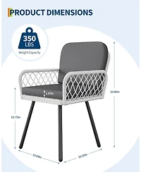 gaomon Set of 2 Patio Dining Chairs with Metal Frame and Hand-Woven Rattan, Cushioned Porch Armchairs