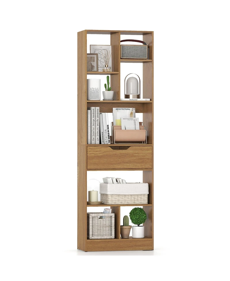 Slickblue 61 Inch Bookcase with Drawer and 8 Storage Compartments