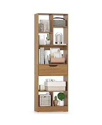 Slickblue 61 Inch Bookcase with Drawer and 8 Storage Compartments