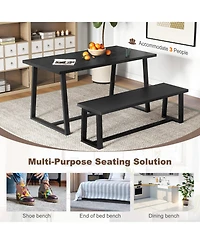 Sugift Wood Dining Bench with Metal Frame and Adjustable Foot Pads