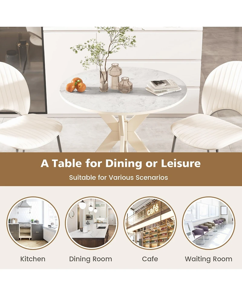 Sugift Mid Century Modern Kitchen Table with Faux Marble Top