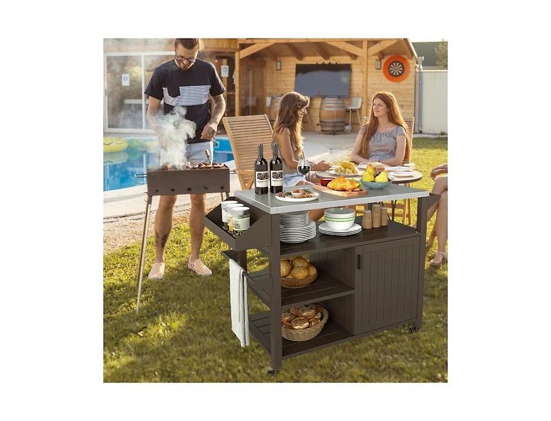 Slickblue Outdoor Grill Cart with Storage Cabinet and Shelves