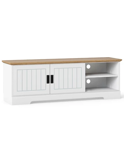 Sugift Farmhouse Tv Stand for TVs up to 65 in with Sliding Doors