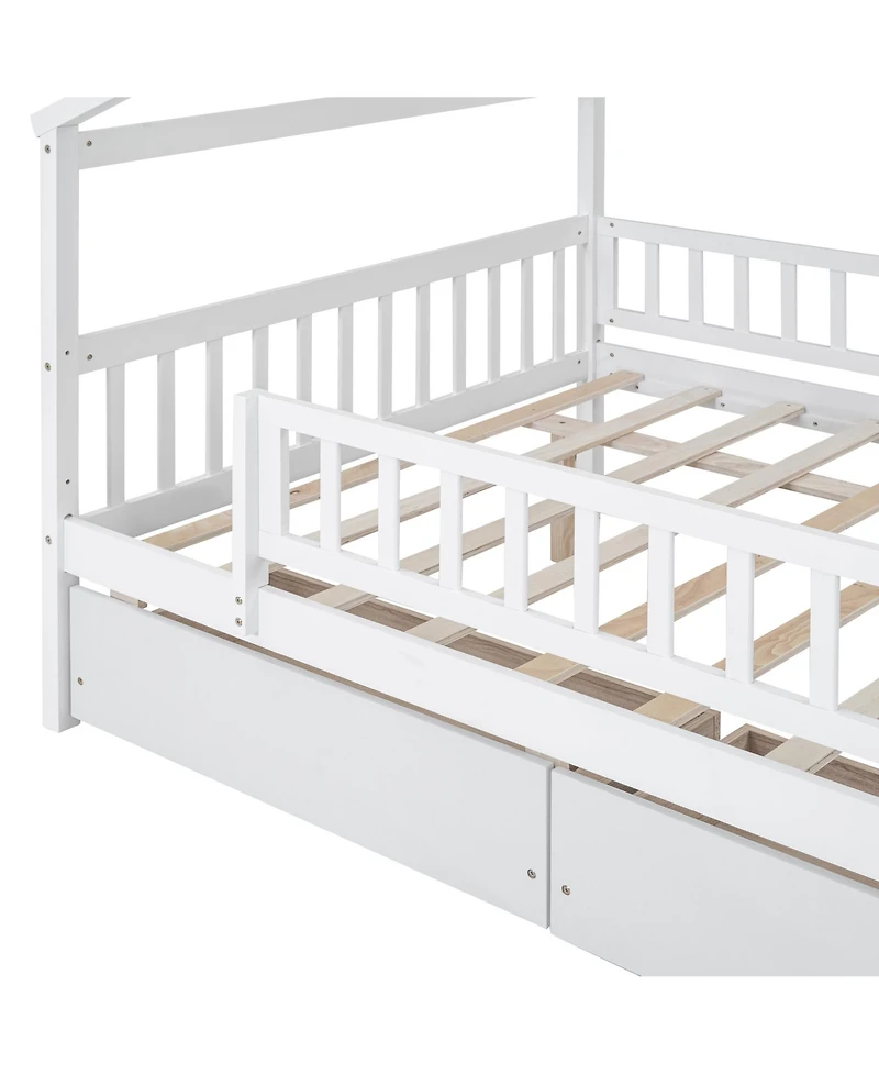 flynama Full Size Wooden House Bed Two Drawers