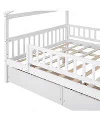 flynama Full Size Wooden House Bed Two Drawers