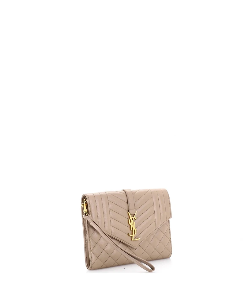 Pre-Owned Saint Laurent Classic Monogram Envelope Wristlet Clutch Mixed Matelasse Leather