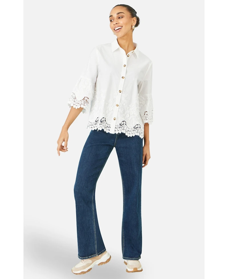Yumi Women's Cotton Lace Border Shirt