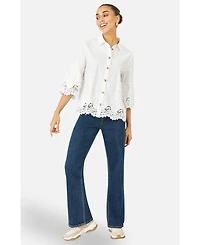 Yumi Women's Cotton Lace Border Shirt