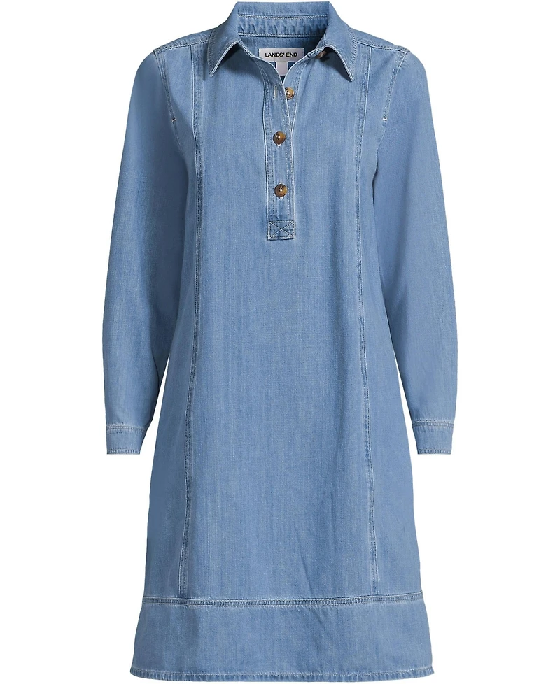 Lands' End Women's Light Weight Denim Popover At the Knee Dress