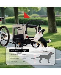 Aostirmotor Extra Large 2-in-1 Bike Trailer and Push Cart for Pets with Detachable Hitch, Beige