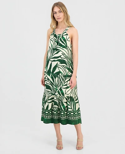 Sanda Darren Petite Sleeveless Border-Print Midi Dress
