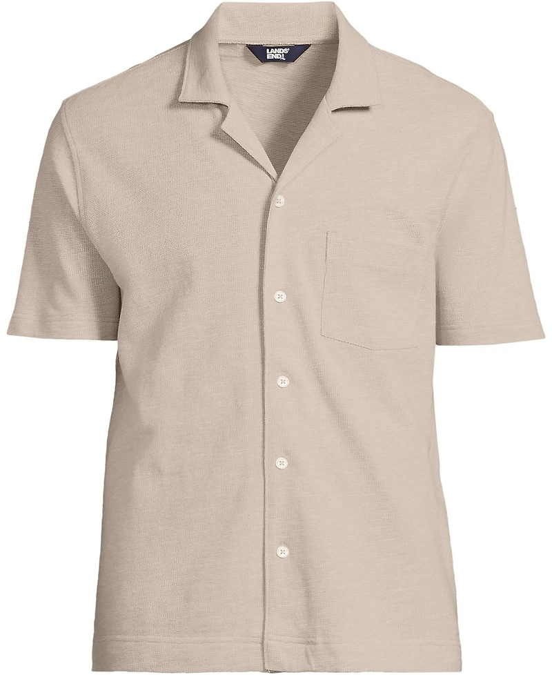 Lands' End Men's Short Sleeve Cotton Linen Button Through Camp Collar Shirt