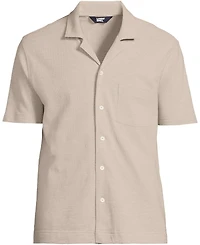 Lands' End Men's Short Sleeve Cotton Linen Button Through Camp Collar Shirt
