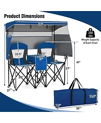 Sugift Double Beach Chair with Adjustable Canopy and Side Curtains
