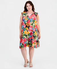 Sandra Darren Plus Ruffled Tie-Neck Shift Dress