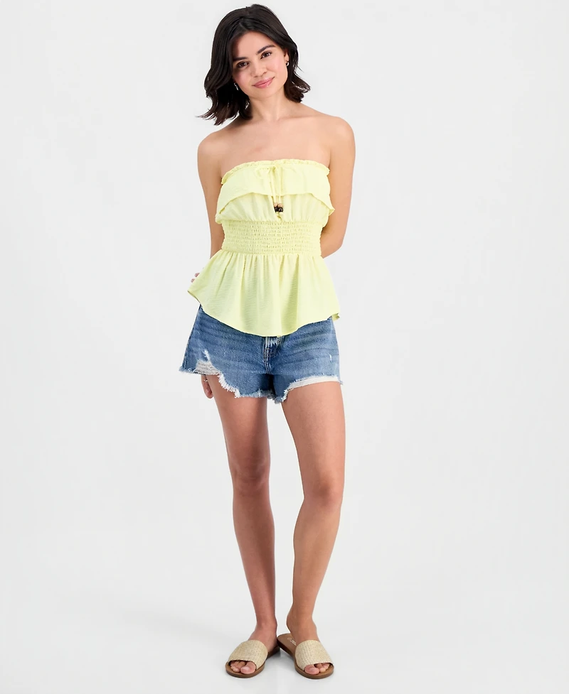 Derek Heart Juniors' Overlay Smocked Strapless Top