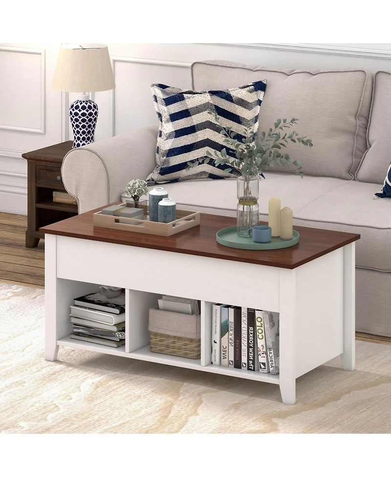Lift Top Coffee Table w/ Hidden Compartment and Storage Shelves Modern Furniture