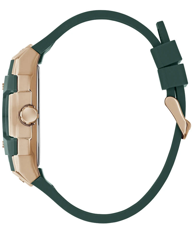 Guess Men's Rose Gold-Tone Green Silicone Multi-Function Watch, 44mm