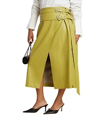 Eloquii Women's Double Belt Wrap Faux Leather Skirt