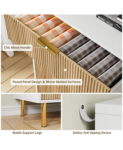 gaomon 5 Drawer Tall Wood Dresser Wooden Cabinet with Handles Wide Modern Storage for Living Room Hallway