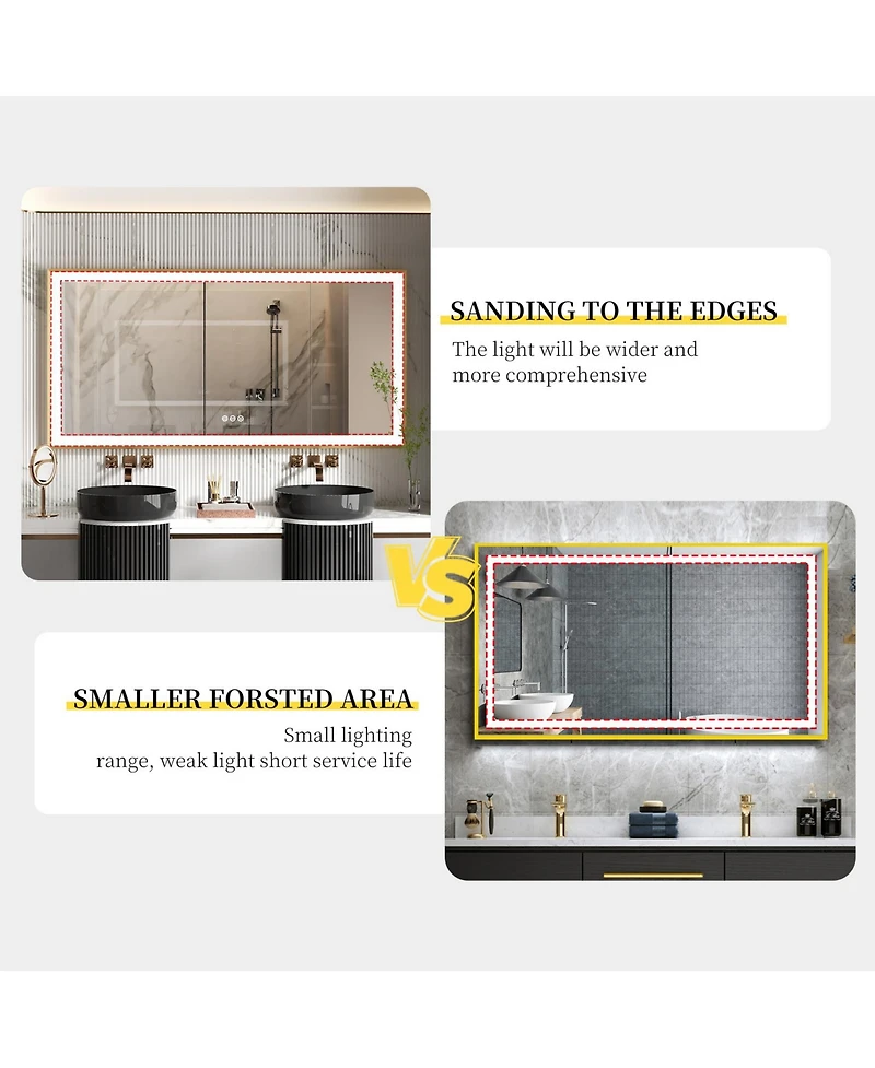 Luvodi Led Bathroom Mirror with Gold Frame 3 Color Temperature Anti-Fog