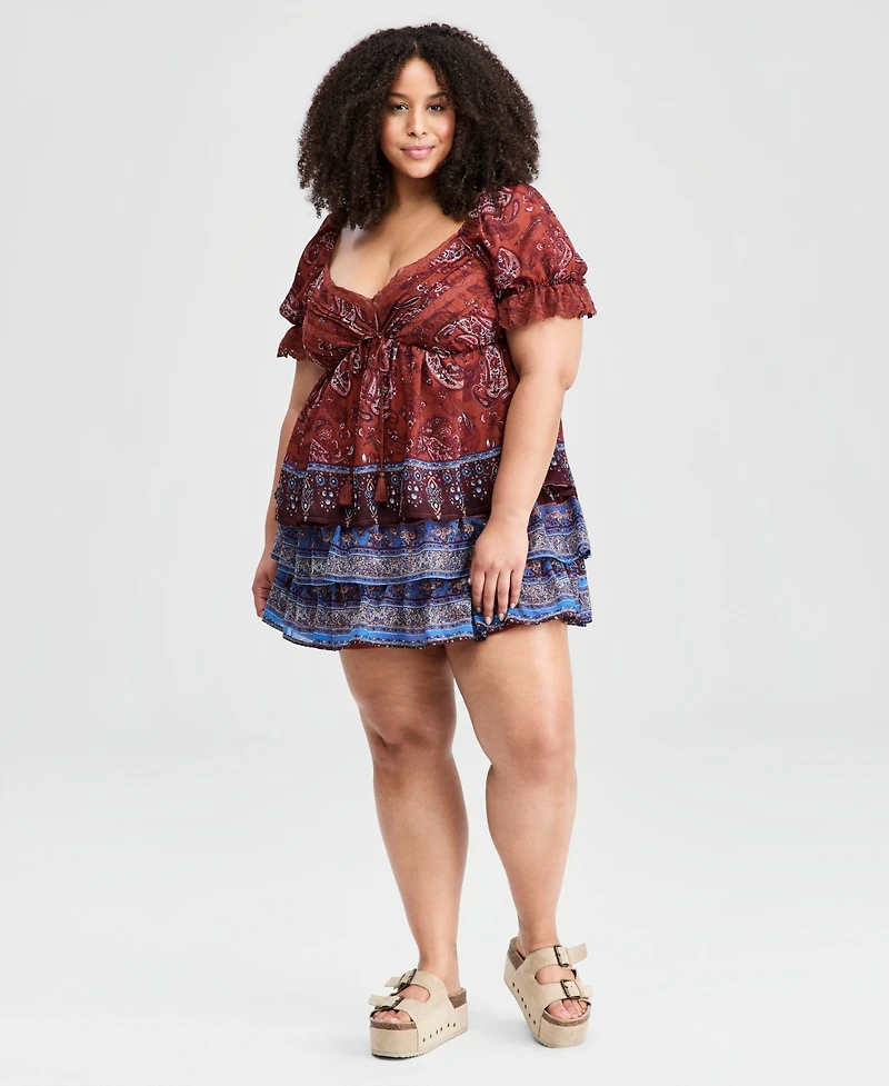And Now This Trendy Plus Paisley Tiered Mini Skirt, Macy's Exclusive