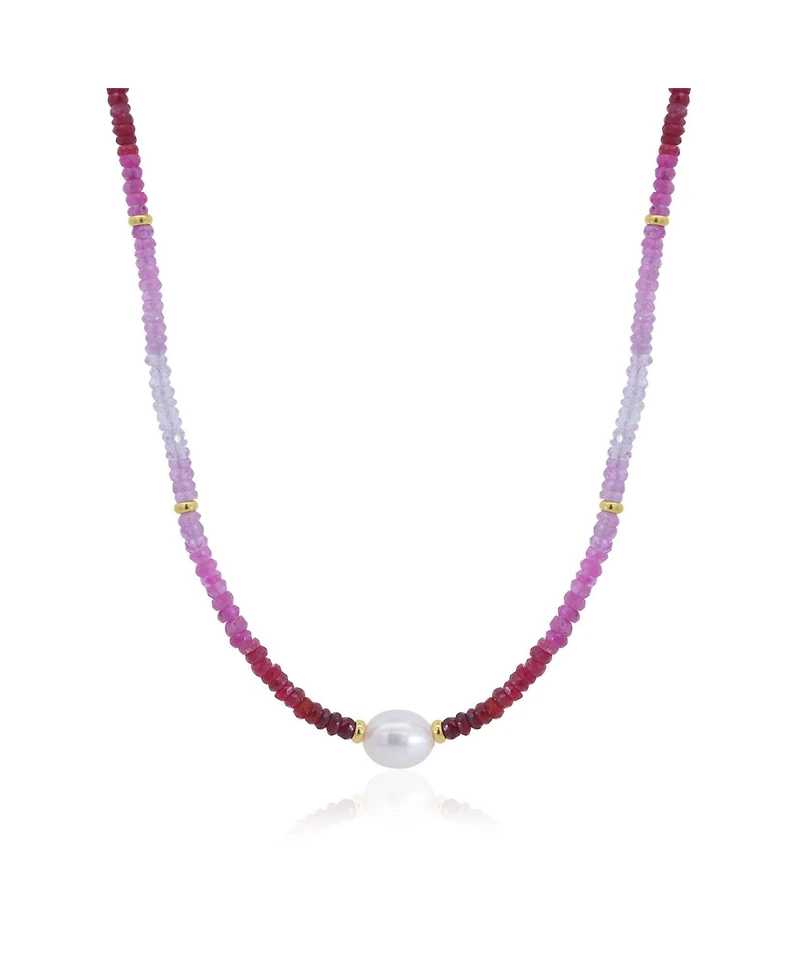 The Lovery Ruby Ombre Bead Pearl Necklace 14K Gold