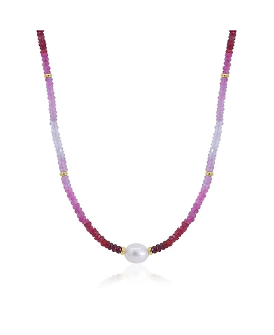 The Lovery Ruby Ombre Bead Pearl Necklace 14K Gold