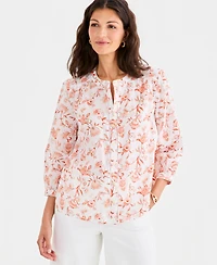 Style & Co Women's Cotton Button-Front 3/4-Sleeve Top, Macy's Exclusive