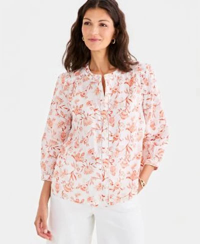 Style Co Womens Cotton Button Front 3 4 Sleeve Top Macys Exclusive