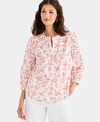 Style Co Womens Cotton Button Front 3 4 Sleeve Top Macys Exclusive