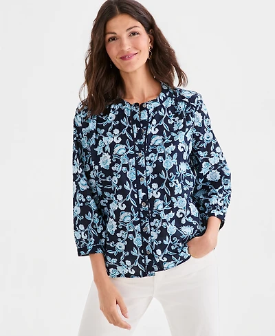 Style & Co Women's Cotton Button-Front 3/4-Sleeve Top, Macy's Exclusive