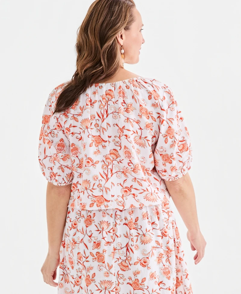Style & Co Women's Printed Gauze Bubble Top, Macy's Exclusive