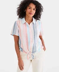 Style & Co Women's Striped Cotton Gauze Tie-Front Top, Macy's Exclusive