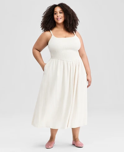 And Now This Trendy Plus Smocked Beaded-Strap Midi Dress, Macy's Exclusive