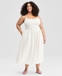 And Now This Trendy Plus Smocked Beaded-Strap Midi Dress, Macy's Exclusive