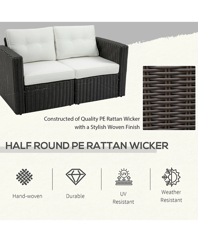 Outsunny 2 Piece Patio Wicker Corner Sofa Set, Outdoor Pe Rattan Furniture, with Curved Armrests and Padded Cushions for Balcony, Garden, or Lawn, Law