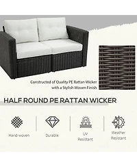Outsunny 2 Piece Patio Wicker Corner Sofa Set, Outdoor Pe Rattan Furniture, with Curved Armrests and Padded Cushions for Balcony, Garden, or Lawn, Law