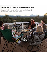 Outsunny 30" Outdoor Fire Pit & Ice Bucket & Side Table, Round Tile Tabletop, Steel Wood Burning Bowl, Spark Screen Lid for Patio, Backyard, Patio, Ga