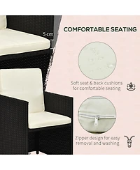 Outsunny 9 Piece Patio Wicker Dining Sets, Space Saving Outdoor Sectional Conversation Set, with Dining Table, Ottoman and Chair & Cushioned for Lawn